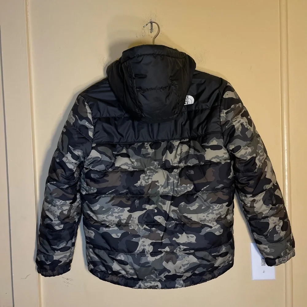 The North Face Black and Gray Camo Hooded Puffer